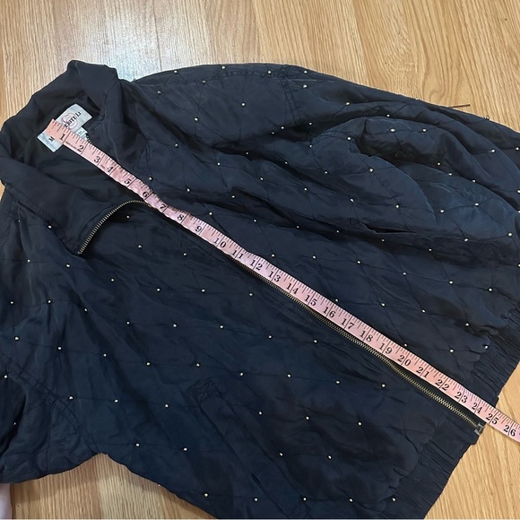 Vintage medium silk nylon whimsy princess goth black jacket pockets gold pearls - Picture 7 of 8